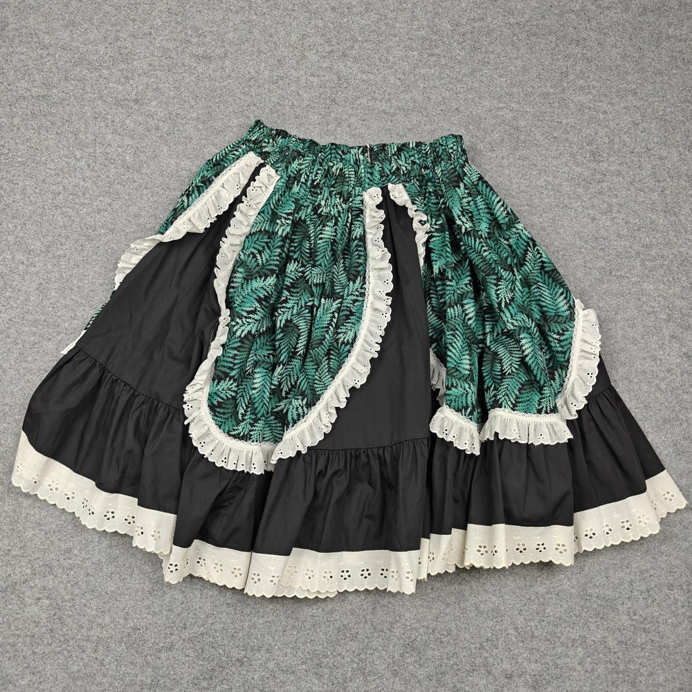 Vintage Fun & Fancy Skirt Square Dance Womens L Green Black Peasant Lace Ruffle